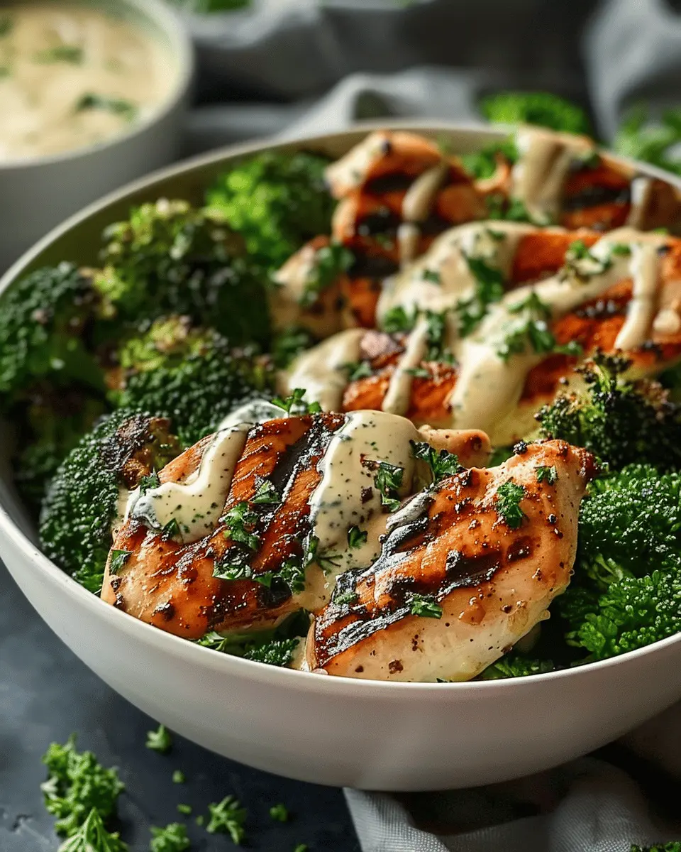 Grilled Chicken & Broccoli Bowls: Easy Creamy Garlic Delight