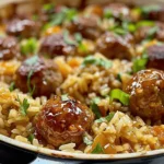 Honey Garlic Meatball Rice Bake