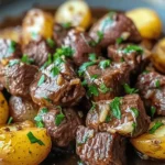 Garlic Butter Beef Bites & Potatoes make a perfect dinner