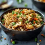 High Protein Crispy Garlic Chicken Fried Rice