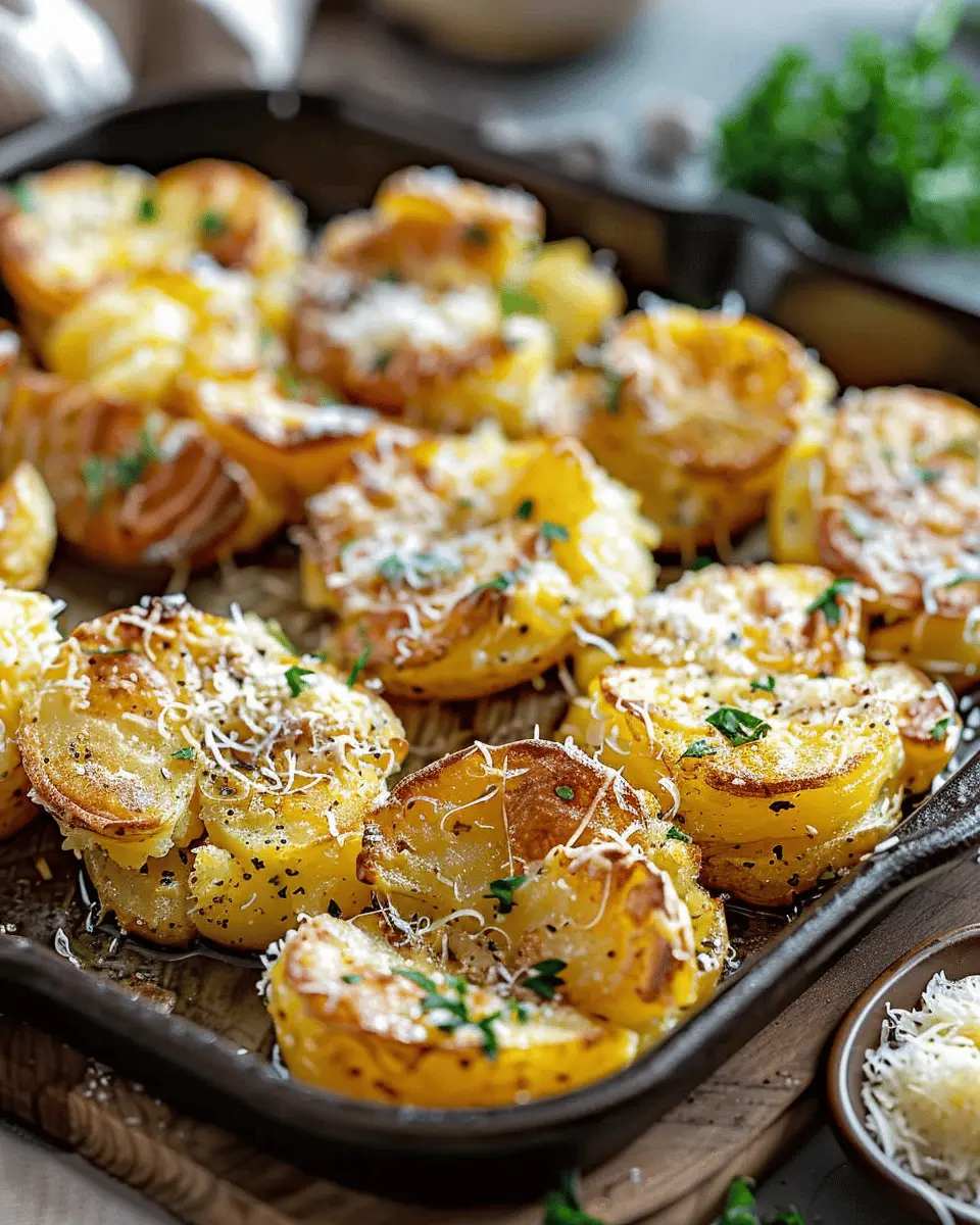 Baked Smashed Potatoes With Garlic & Parmesan