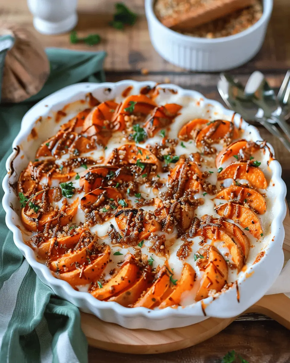 Best Scalloped Sweet Potatoes with Turkey Bacon and Chicken Ham