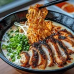 Fiery Chicken Ramen with Creamy Garlic Sauce