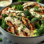 Grilled Chicken and Broccoli Bowls with Creamy Garlic Sauce