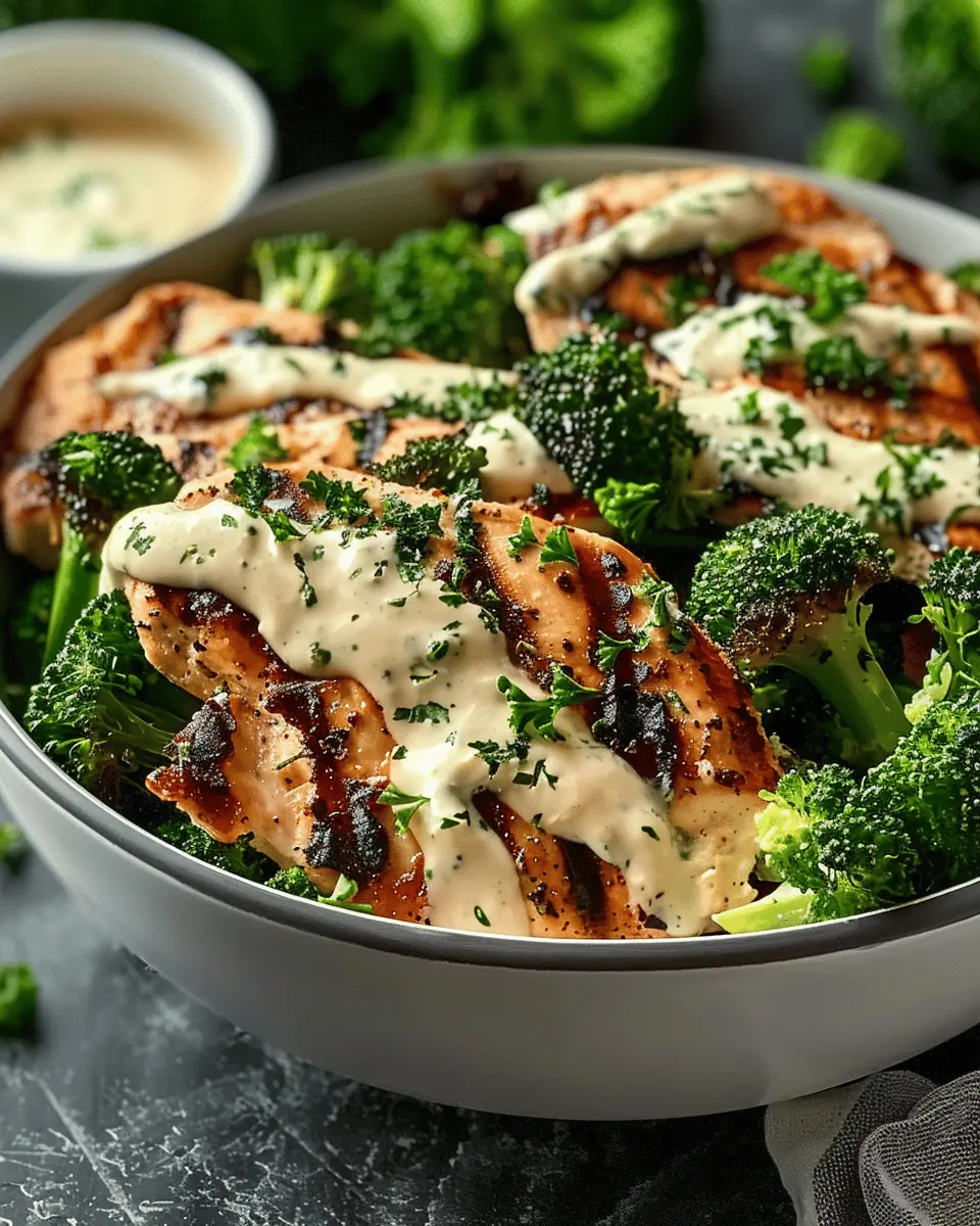 Grilled Chicken and Broccoli Bowls: Easy Creamy Garlic Sauce Delight