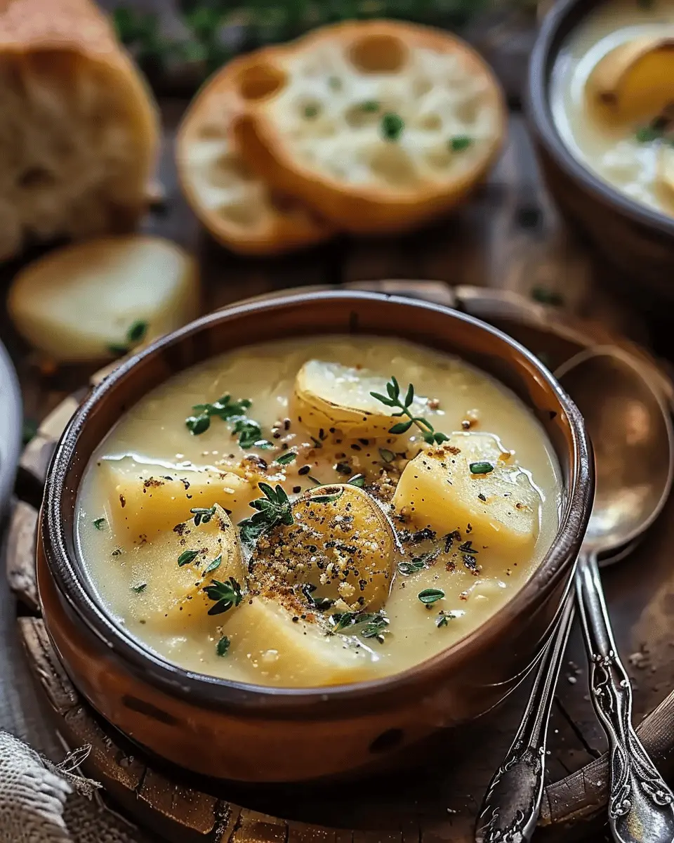 Hearty Cheddar Garlic Herb Potato Soup Recipe with Savory Turkey Bacon