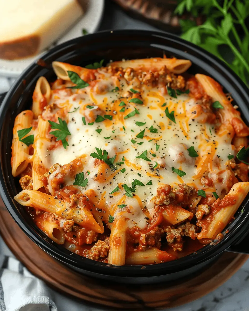 Savory Slow Cooker Baked Ziti with Turkey Bacon and Chicken Ham