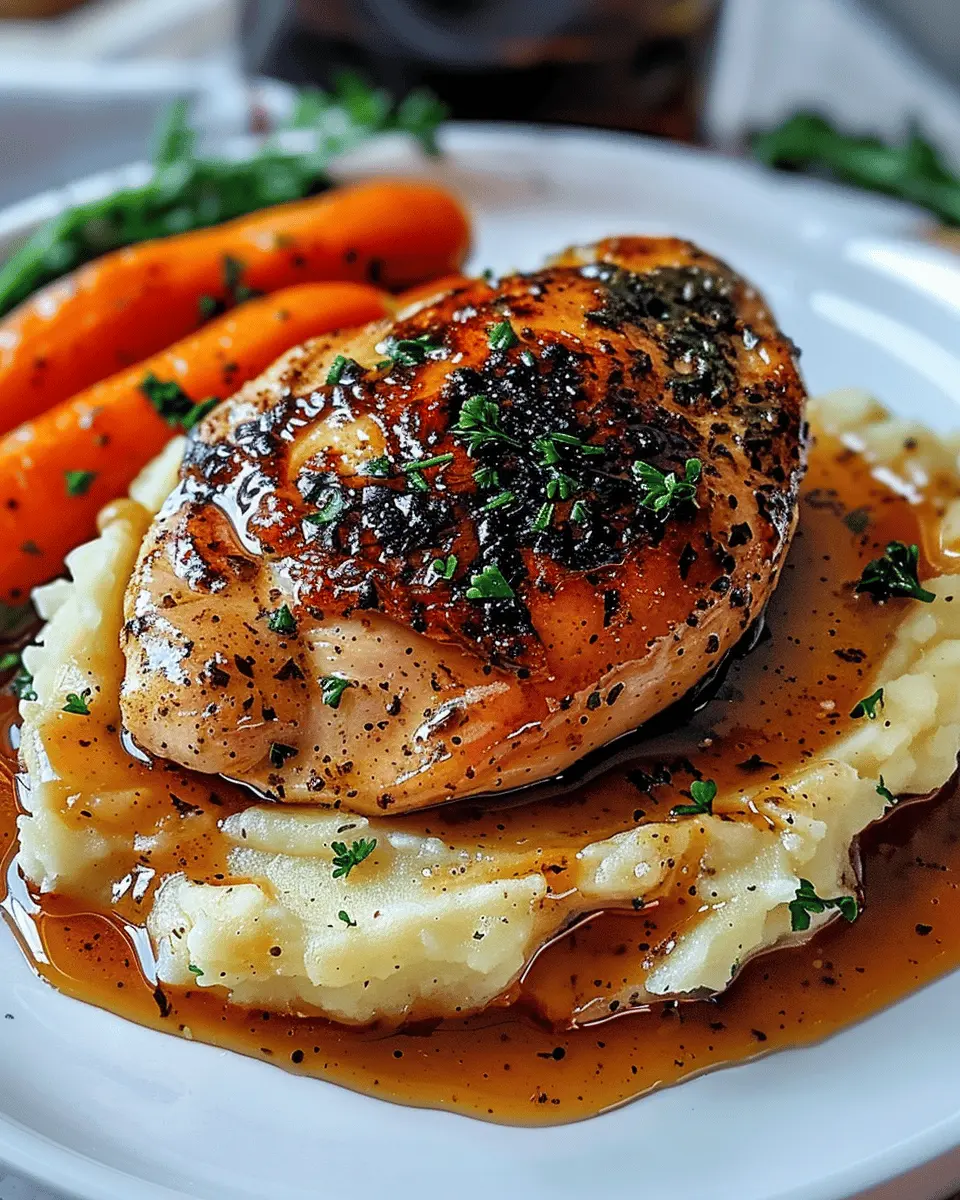 garlic herb chicken with mashed potatoes and glazed carrots