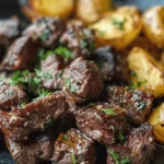 Garlic Butter Beef Bites & Potatoes make a perfect dinner