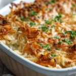 French Onion Chicken Orzo Casserole