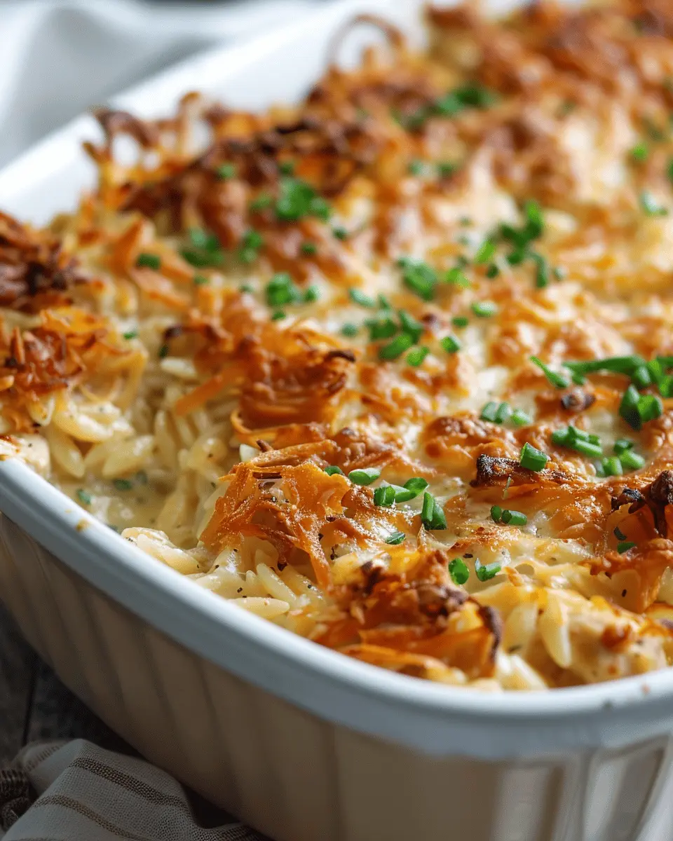 French Onion Chicken Orzo Casserole