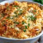 French Onion Chicken Orzo Casserole